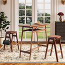3 PCS Pub Dining Set Retro Bar Table Rubber Wood Stackable Backless High Stool for 2 with Shelf and Hooks for Home Bar Small Space
