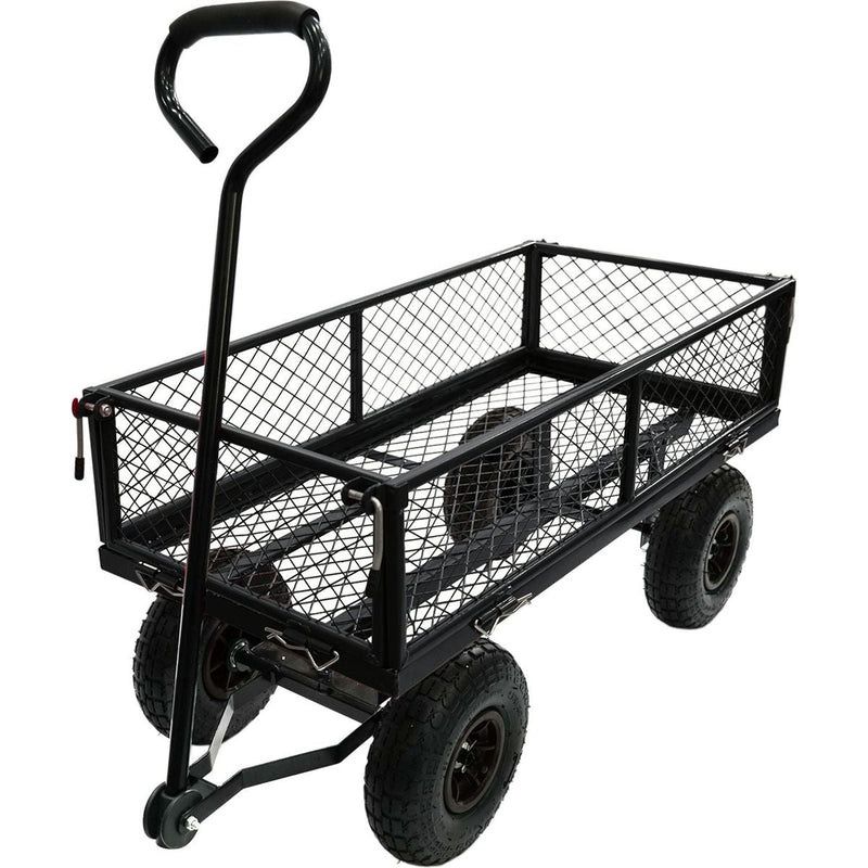 3 cu. ft. 300 lbs. Capacity Removable Sides Metal Steel Mesh Heavy Duty Utility Wagon Outdoor Garden Cart in Black