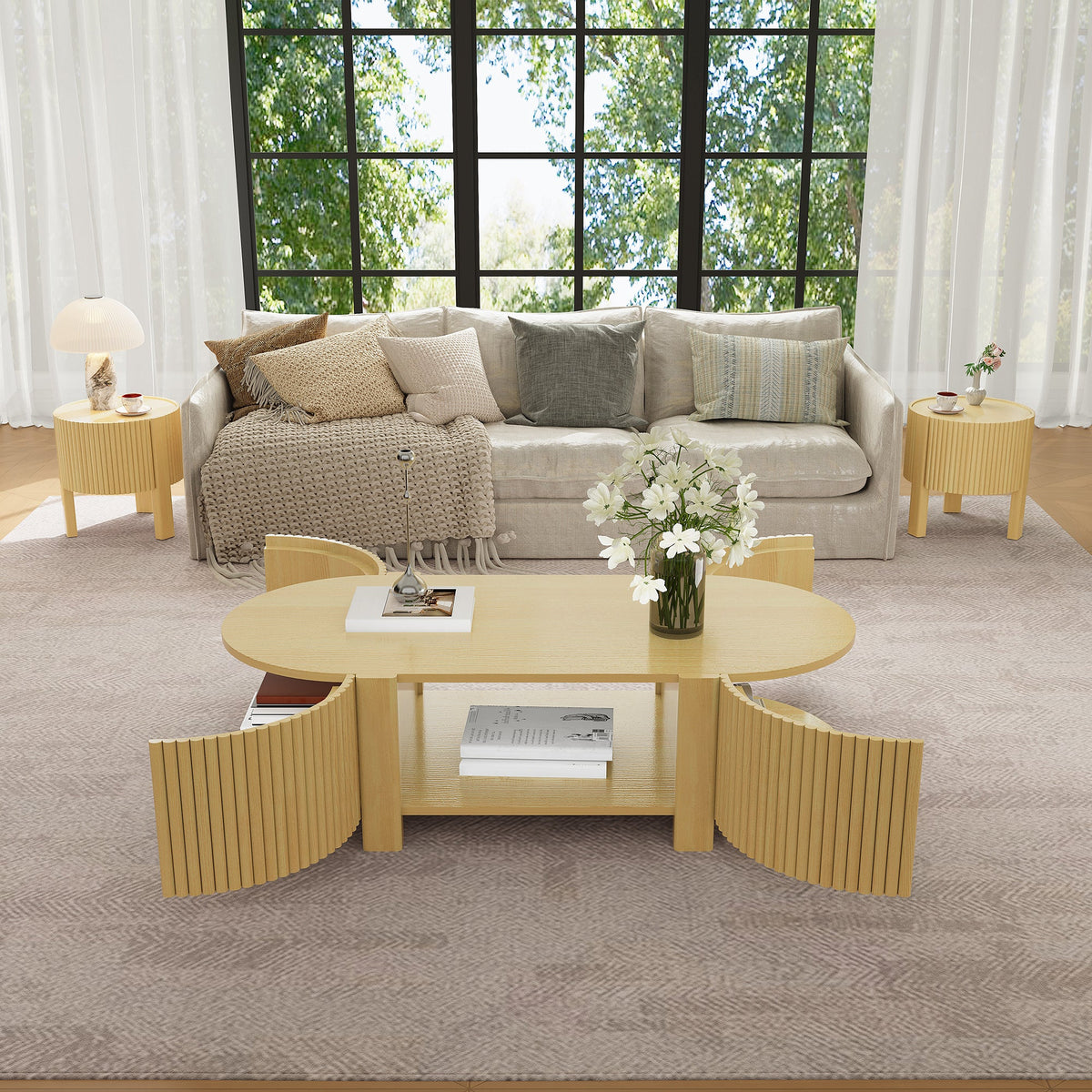 Oval Fluted Coffee Table with Storage for Living Room, photo 7 of 10