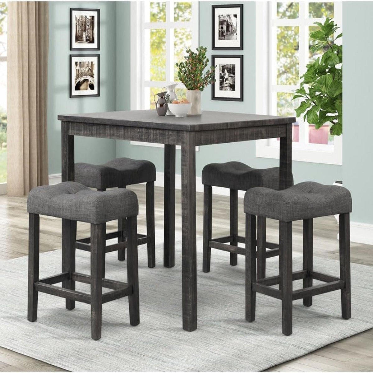 Transitional Counter Dining Set With 4 Tufted Stools, photo 17 of 20