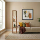Pinnacle - Shelf Floor Lamp For Bedroom / Living Room, Long Shade - Natural Wood / White by HouseOfZazla