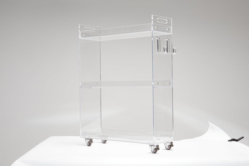 Acrylic Rolling Side Table - 3 Tiers End Table with Lockable Wheels - Small Clear Table for Living Room