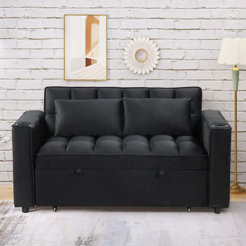 55.3" 4-1 Multi-functional Sofa Bed with Cup Holder and USB Port for Living Room or Apartments Black