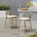 Outdoor 26" Counter Height Metal Frame Counter Stools With Scallop Shaped Backrest & Water Resistant Cushions by HouseOfZazla