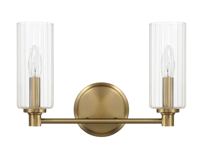 Regal - Double Light Vanity With Clear Ribbed Satin - Antique Brass / Clear, photo 11 of 12