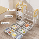 Kids Bookshelf And Toy Storage, 4 Tier Toy Organizers With 8 Removable Storage Bins, Kids Toy Storage Organizer For Study Room - Gray / White / Yellow by HouseOfZazla