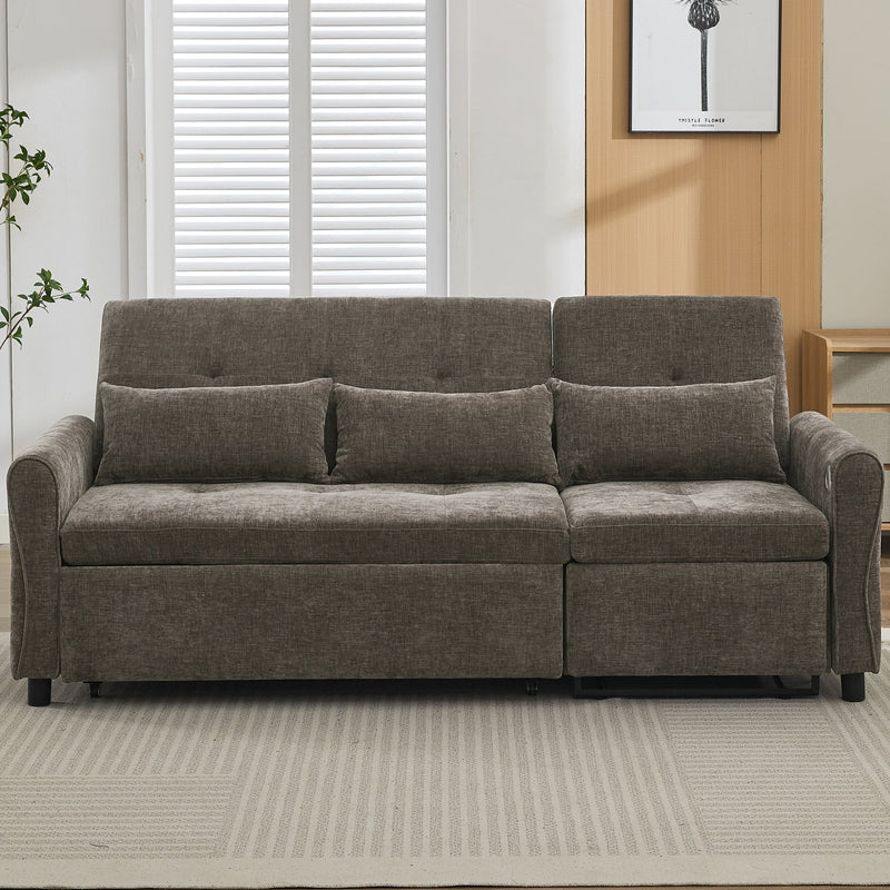 2-in-1 Sofa 82' Three-Seater with Sofa Bed and Reversible Recliner, Dark Grey Chenille