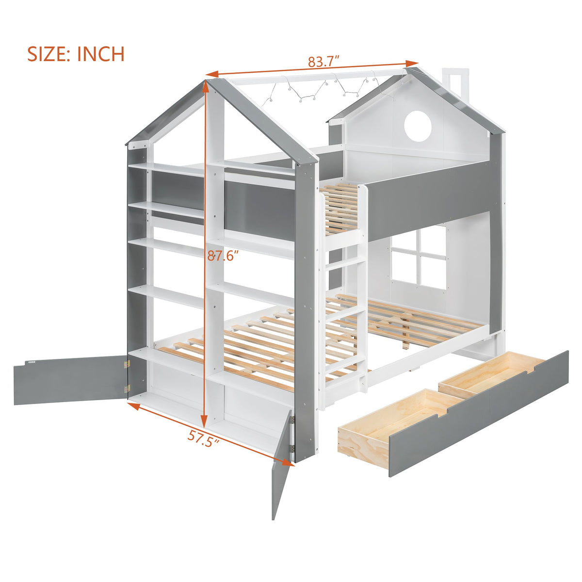 Full Size Bunk Bed with Storage Drawers & Shelves, photo 4 of 10