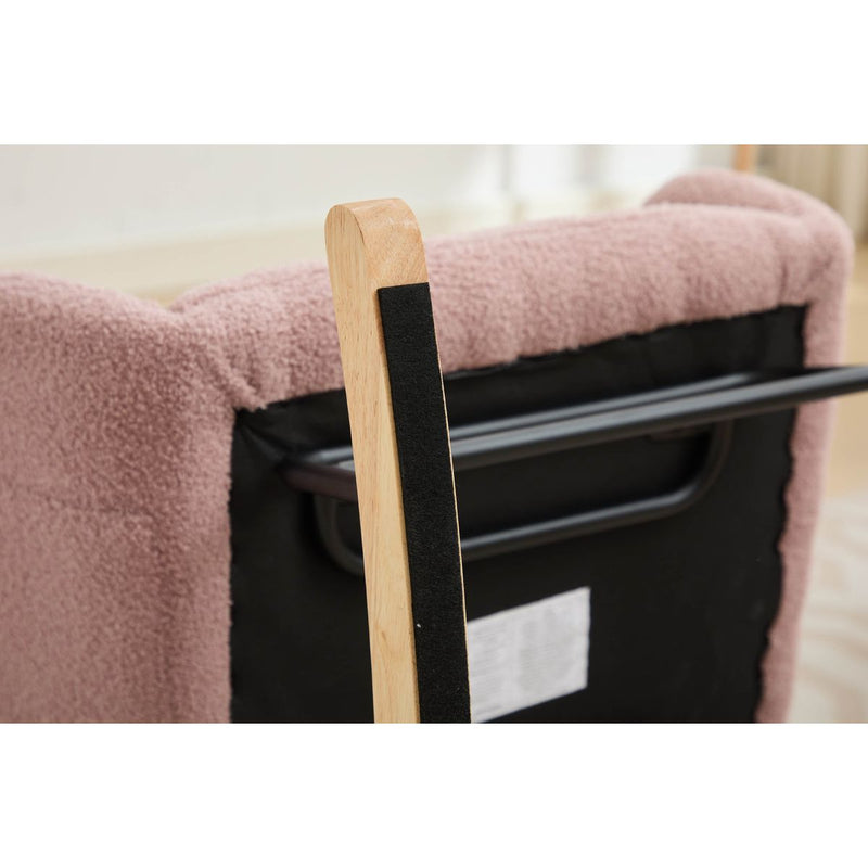 Modern Nursery Rocking Chair Upholstered Glider Chair with High Backrest Rocker Accent Armchair with Solid Wood Legs for Nursery Bedroom Living Room Teddy(Pink)