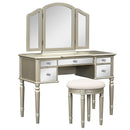 43" Dressing Table Set with Mirrored Drawers and Stool, Tri-fold Mirror, Makeup Vanity Set for Bedroom, Gold