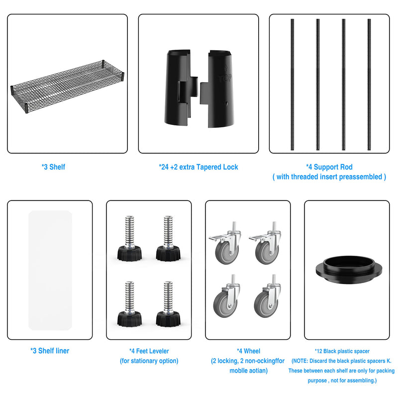 3 Tier Shelf Wire Shelving Unit - 3000LBS, 3T1848-3KLB-B-LKJ