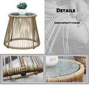 6PCS Outdoor Patio Balcony Natural Color Wicker Sofa Chair Set with Beige Cushion,Round Tempered Glass Table