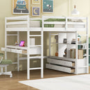 Full Size Loft Bed With Built In Desk, 2 Drawers, Storage Shelves - White by HouseOfZazla