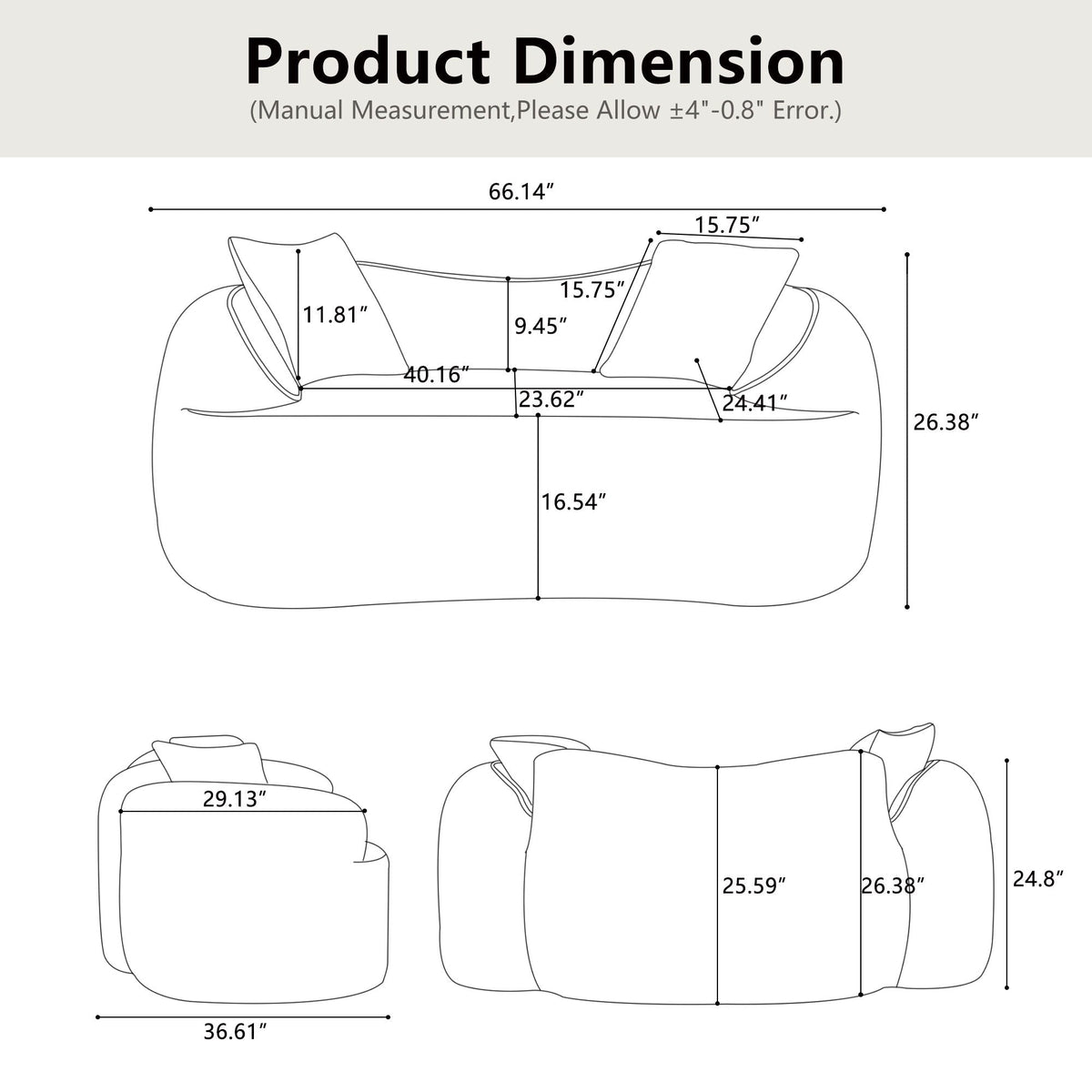 Curved 2 Person Compress Sofa With Armrests, Includes Pillows, photo 8 of 10