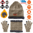 Winter Knitted Hat Scarf Gloves 3Pcs Winter Warm Beanie and Touch Screen Gloves Scarf Set Knit Beanie Skull Cap Neck Warmer Mittens for Men Women
