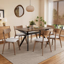 7-Pieces Upholstered Dining Set With Rubberwood Frame, Light Beige + Walnut + Black by HouseOfZazla
