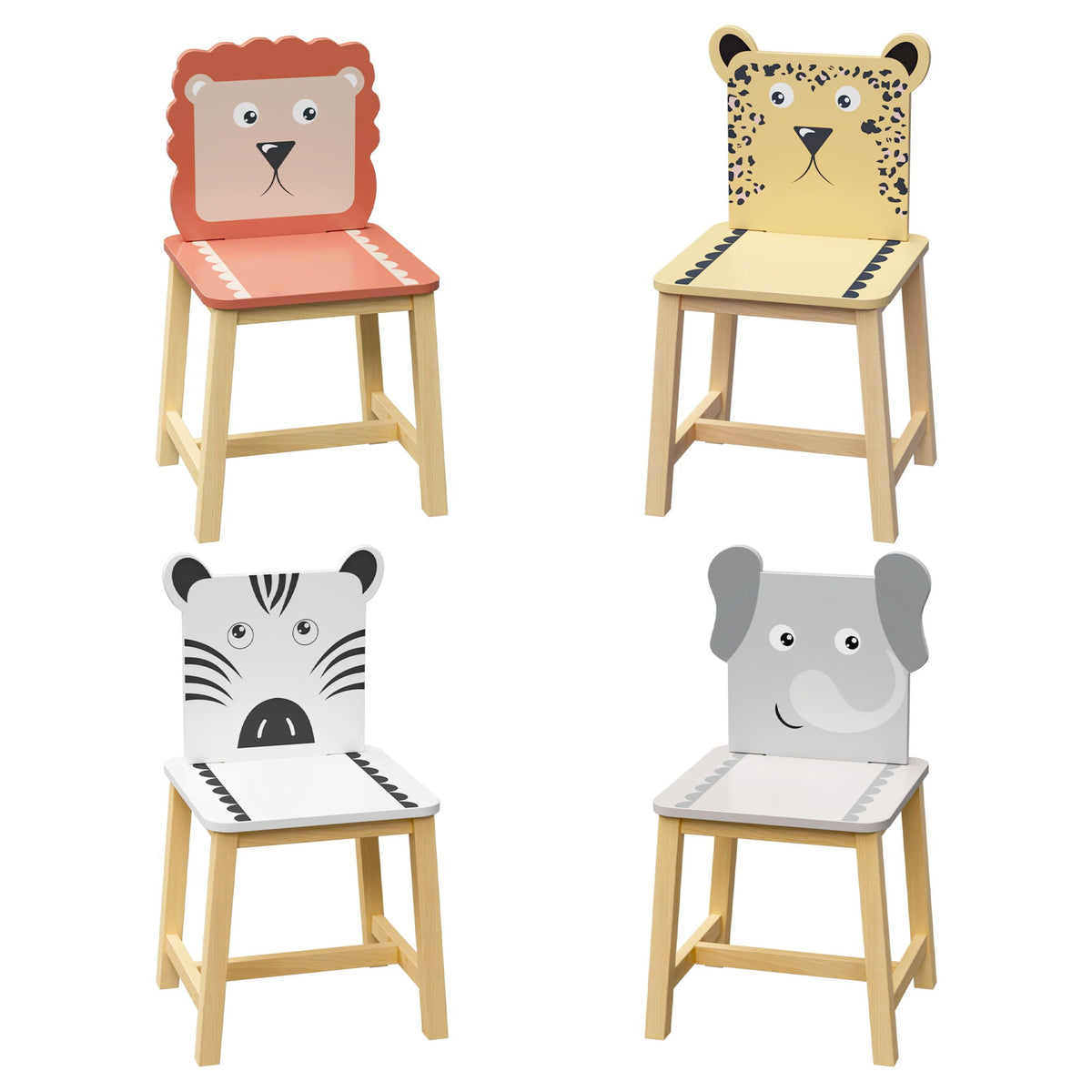 Kids Table And Chair Set With Cartoon Animals Design - White, photo 18 of 20