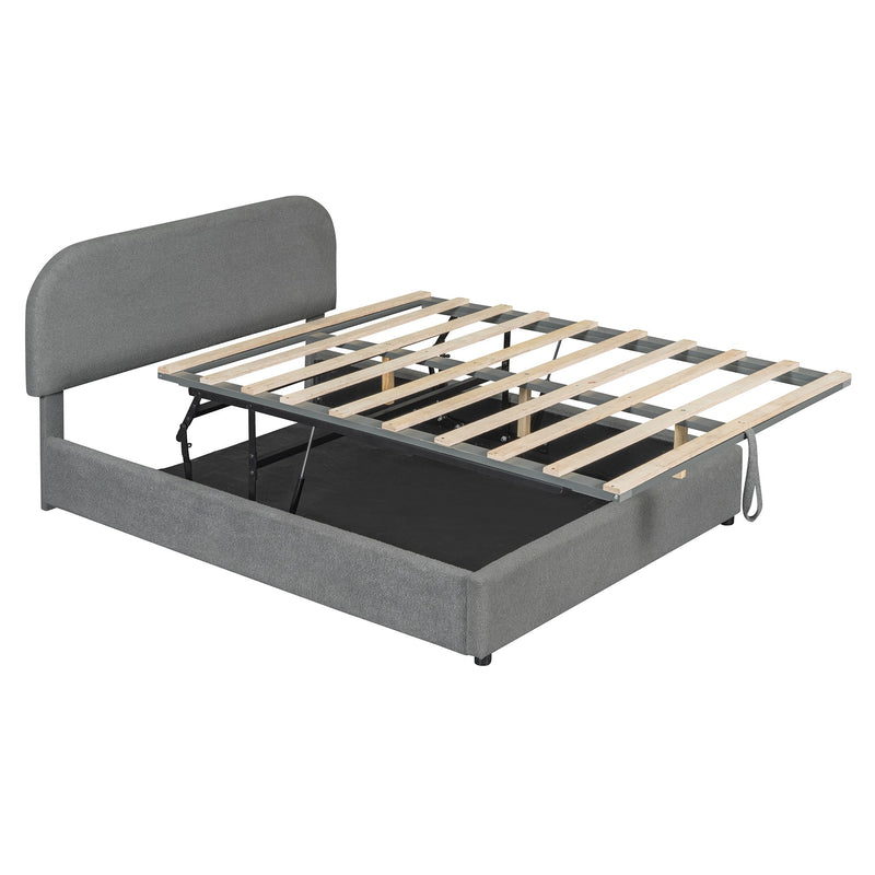 Walker Edison - Teddy Fleece Full  Size Upholstered Platform Bed with Hydraulic Storage System, Gray