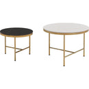 Modern Round Nesting Coffee Table Set 2-Piece Black & White Sintered Stone Top Gold Base in 23.6"&17.7"