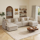 Oversized U Shape Sofa with 2 Ottomans in Light Coffee
