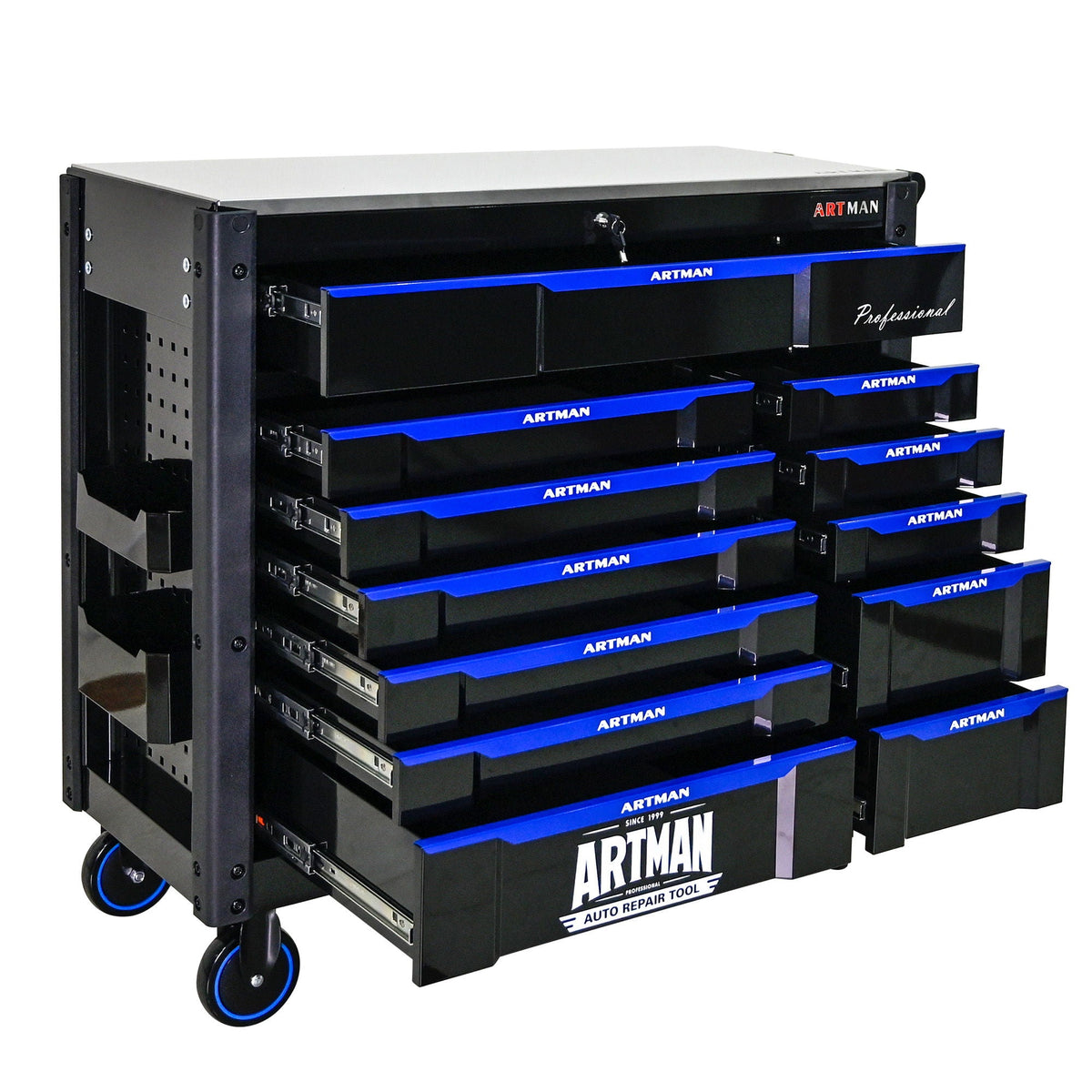12 Layer Drawer Multi Purpose Tool Cart With Wheels And Iron Top - Black / Blue, photo 10 of 11