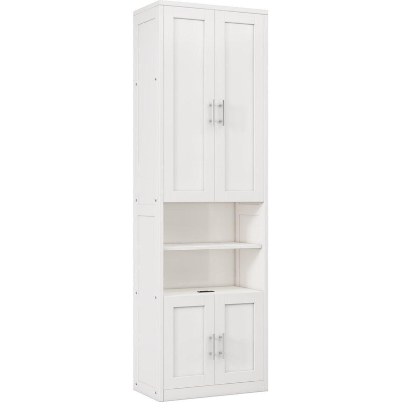 2 Doors Bookshelf with USB Port 3 Adjustable and 3 Fixed Shelves Bookcase Side Cabinet Storage Shelves in White(old sku:WF311493AAC)