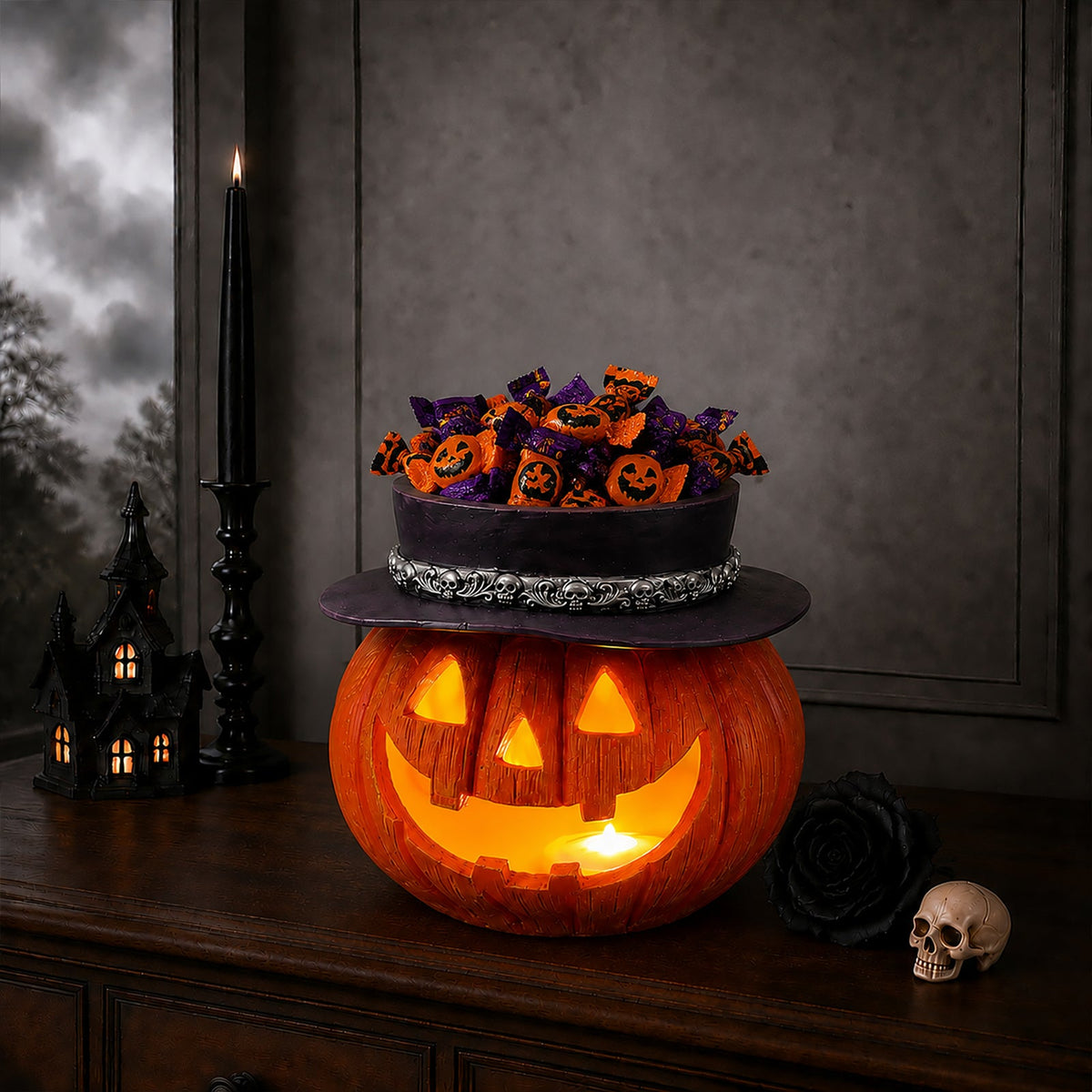 Halloween Pumpkin Candy Bowl With Witch Hat, photo 10 of 10