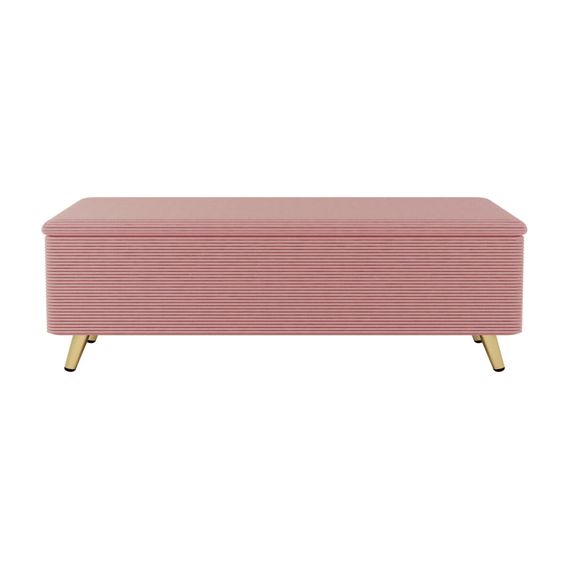 2 Pieces Bedroom Sets Queen Size Upholstered Bed Frame, Modern Corduroy Storage Ottoman,Pink