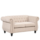 60" modern sofa Dutch plush upholstered sofa, solid wood legs, buttoned tufted backrest, beige