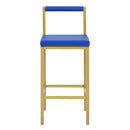 7-Piece Multi-Functional Modern Counter Height Dining Bar Table Set with Open Shelves and 6 Upholstered Stools for Dining Room, Bar and Cafe (White and Blue)