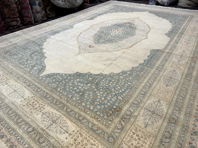 Palace Size Pak Persian Rug 12x18, Haji Jalili Design, Pakistani Carpet, Oat and Light Blue, Fine 260 KPSI