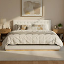 Solid Rubber Wood Platform Bed with Upholstered Headboard by HouseOfZazla