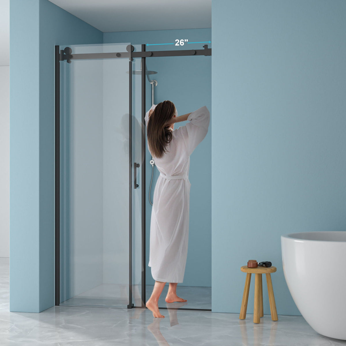 Modern Single Slide Shower Door, Tempered Glass, Stainless Steel Frame, photo 21 of 21