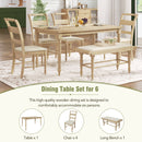 6-peice Dining Set with Turned Legs, Kitchen Table Set with Upholstered Dining Chairs and Bench,Retro Style, Natural