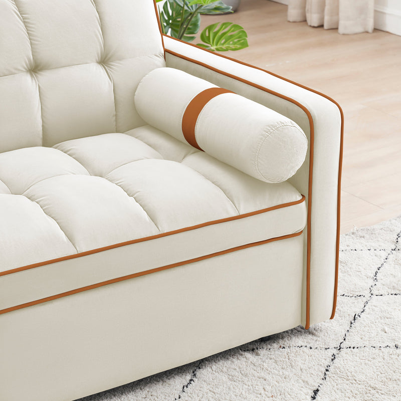 Sleeper Sofa Couch w/Pull Out Bed, 55" Modern Velvet Convertible Sleeper Sofa Bed, Small Love seat Sofa Bed w/Pillows & Side Pockets for Small Space, Living Room, Apartment,Beige