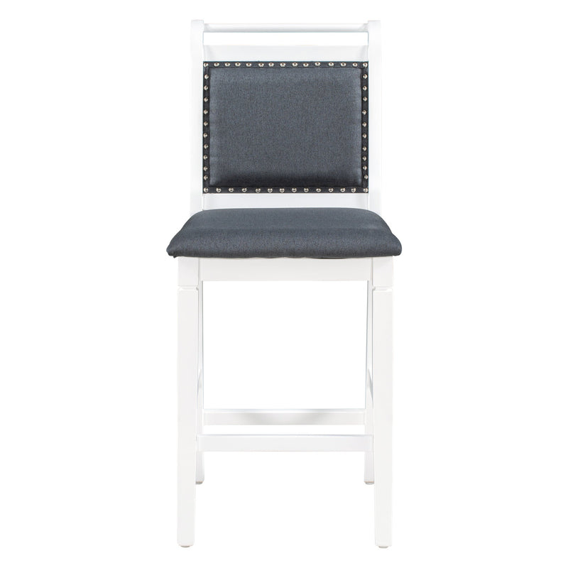 3-Piece Wood Counter Height Drop Leaf Dining Table Set with 2 Upholstered Dining Chairs for Small Place, White+Gray