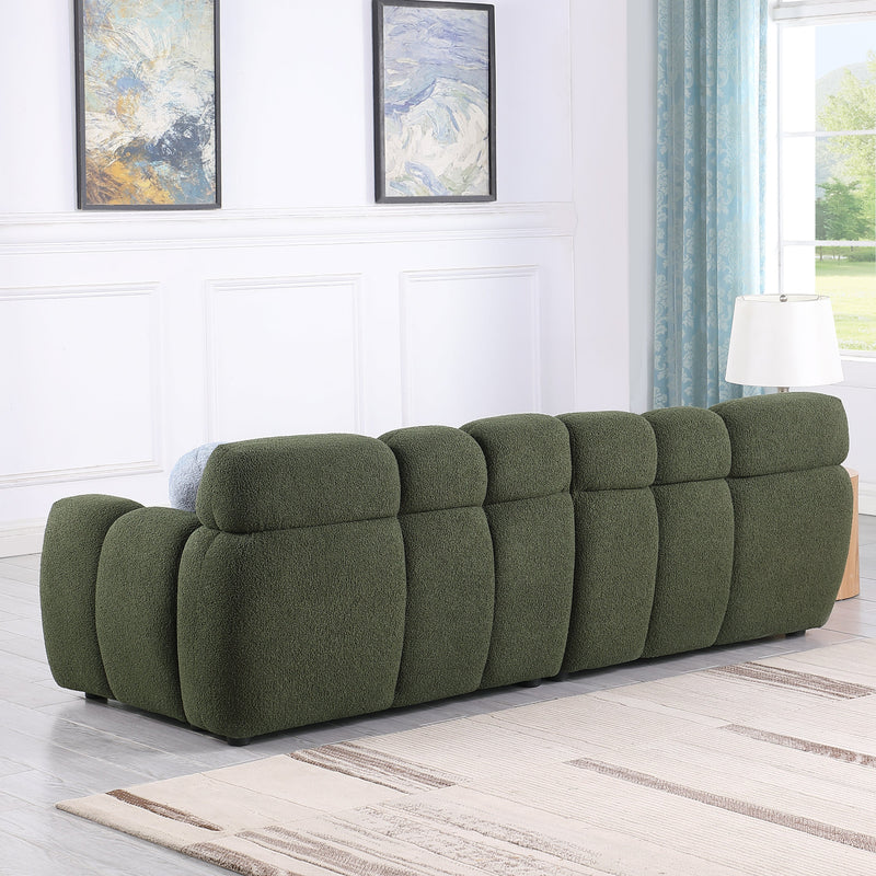 87.4 length, 35.83" deepth, human body structure for USA people, marshmallow sofa,boucle sofa, 3 seater, OLIVE GREEN BOUCLE