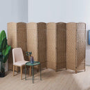 8 Panel Folding Room Divider Privacy Screen,  Home Decor Weave Fiber Double Hinges -Natural