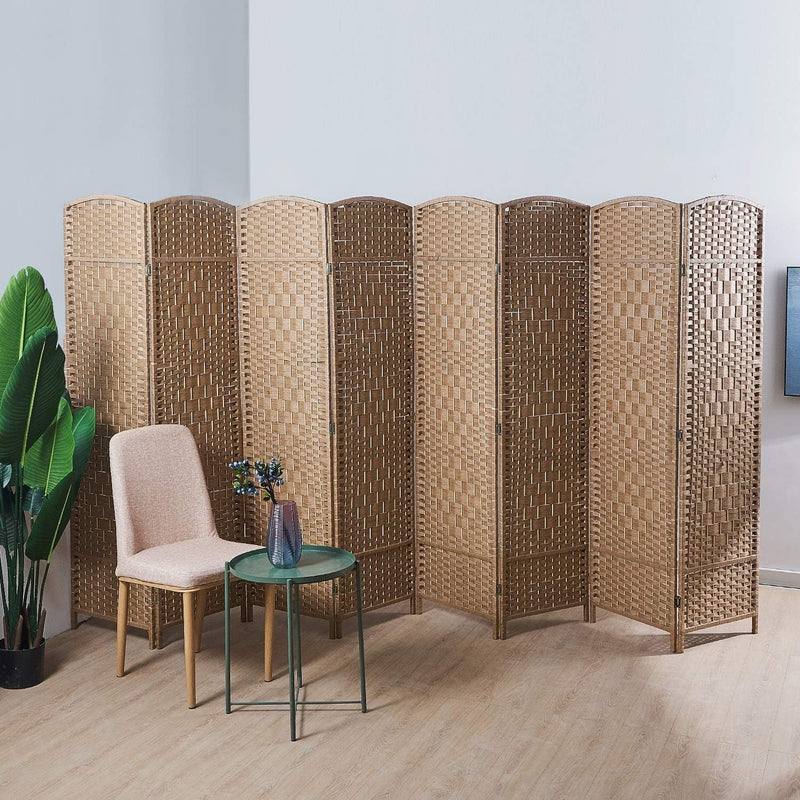 8 Panel Folding Room Divider Privacy Screen,  Home Decor Weave Fiber Double Hinges -Natural