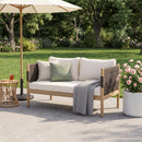 Outdoor Acacia Wood Loveseat with Diamond Rope Weave & Cushions, Light Teak by HouseOfZazla