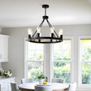 6 Light (No Bulbs) Wagon Wheel Chandelier Farmhouse Modern Small Round Chandelier For Living Room Kitchen Island Foyer Hallway Entryway Bedroom Dining Room Light Fixture Ceiling Hanging - Matte Black by HouseOfZazla