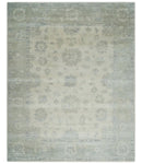 Earthy 8x10 Beige and Light Green Hand knotted Traditional Oushak wool Area Rug by The Rug Decor