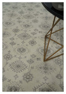 Earthy Contemporary 8x10 Traditional Ivory and Gray Antique Style Hand knotted Wool Area Rug