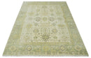 Earthy Ivory and Olive 9x12 Traditional Antique Finish Hand knotted Wool Area Rug