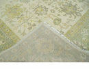 Earthy Ivory and Olive 9x12 Traditional Antique Finish Hand knotted Wool Area Rug