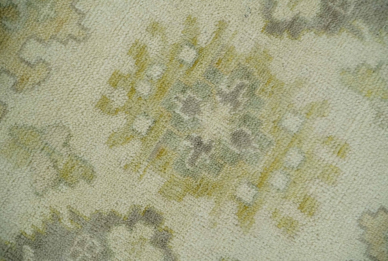 Earthy Ivory and Olive 9x12 Traditional Antique Finish Hand knotted Wool Area Rug