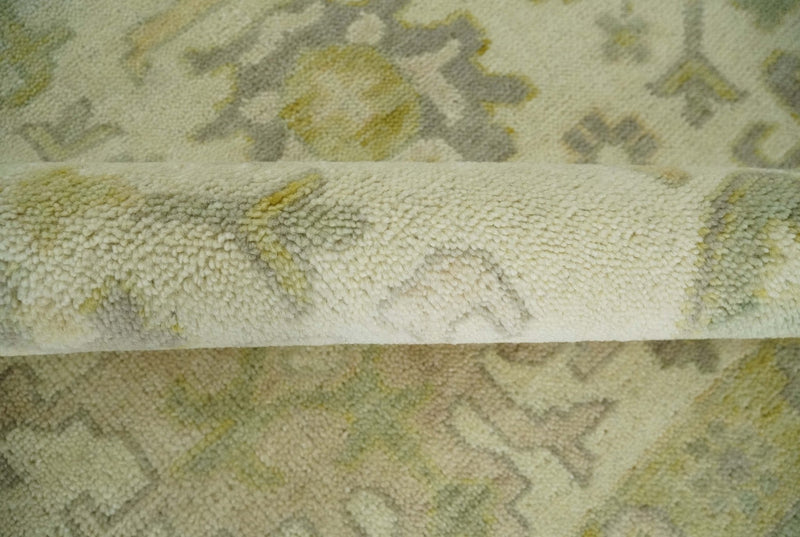 Earthy Ivory and Olive 9x12 Traditional Antique Finish Hand knotted Wool Area Rug