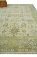 Earthy Ivory and Olive 9x12 Traditional Antique Finish Hand knotted Wool Area Rug