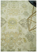 Earthy Ivory and Olive 9x12 Traditional Antique Finish Hand knotted Wool Area Rug