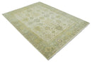 Earthy Ivory and Olive 9x12 Traditional Antique Finish Hand knotted Wool Area Rug